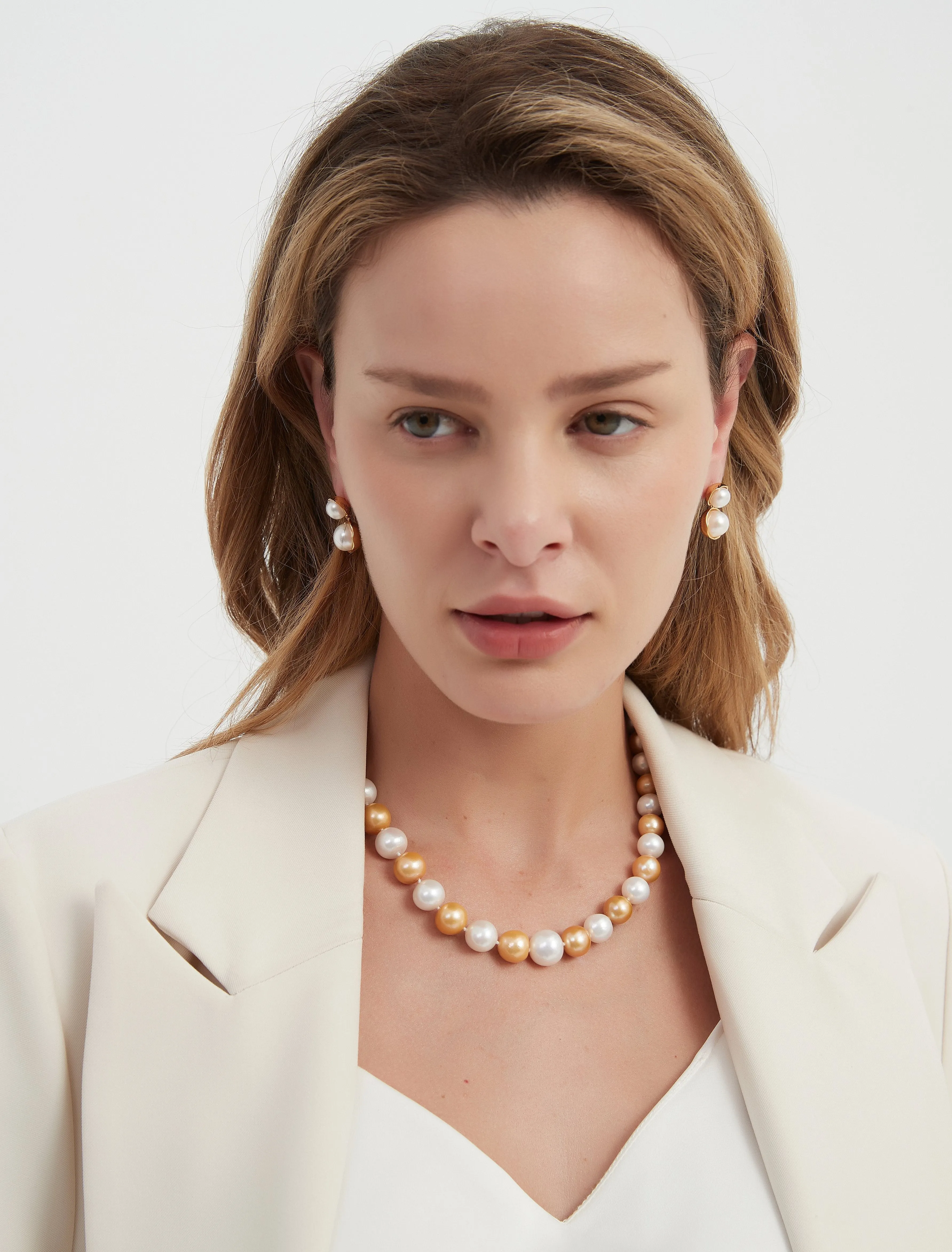 10-11mm Dyed Golden and White Freshwater Pearl Necklace