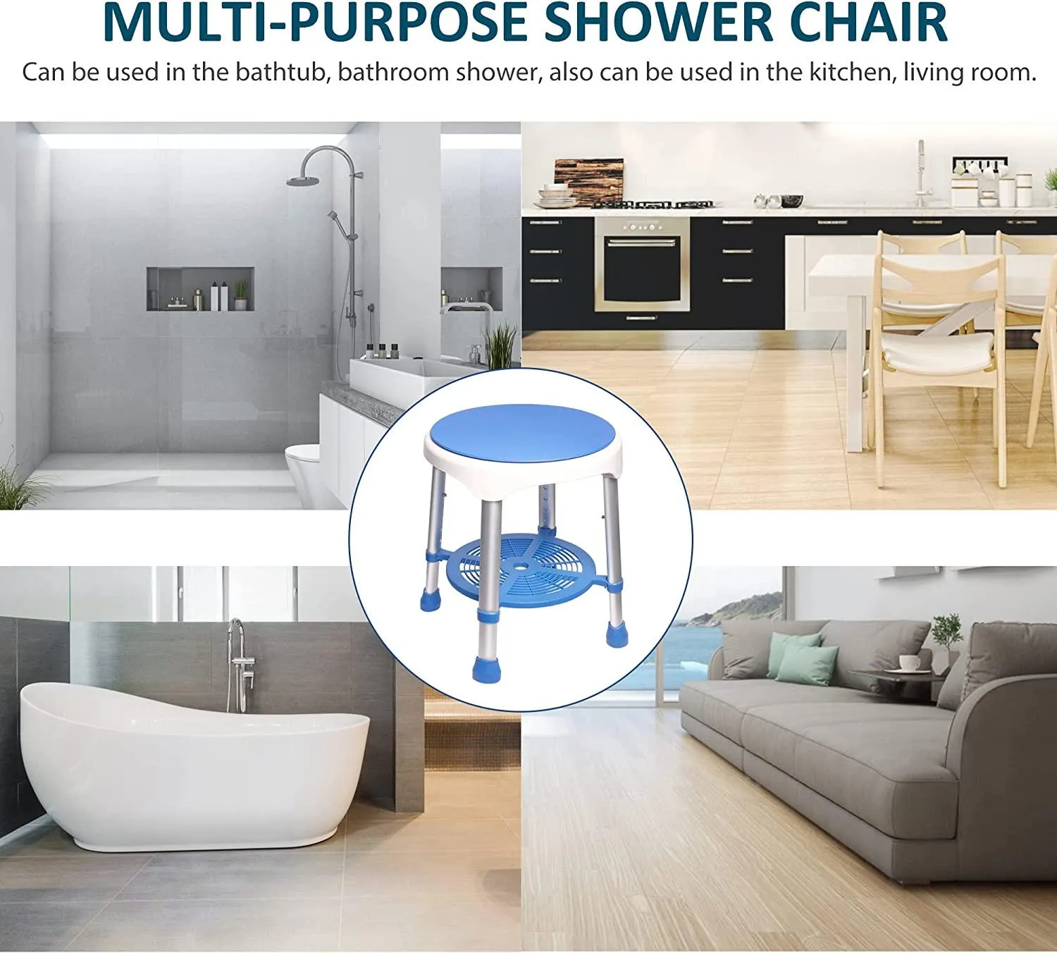 360 Degree Adjustable Rotating Shower Seat Swivel Shower Chair for Inside Shower, Seniors, Disabled with 5 Adjustable Height