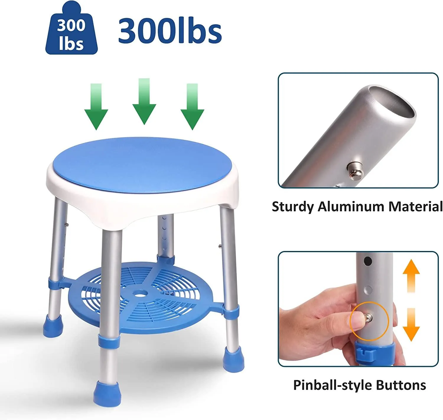 360 Degree Adjustable Rotating Shower Seat Swivel Shower Chair for Inside Shower, Seniors, Disabled with 5 Adjustable Height