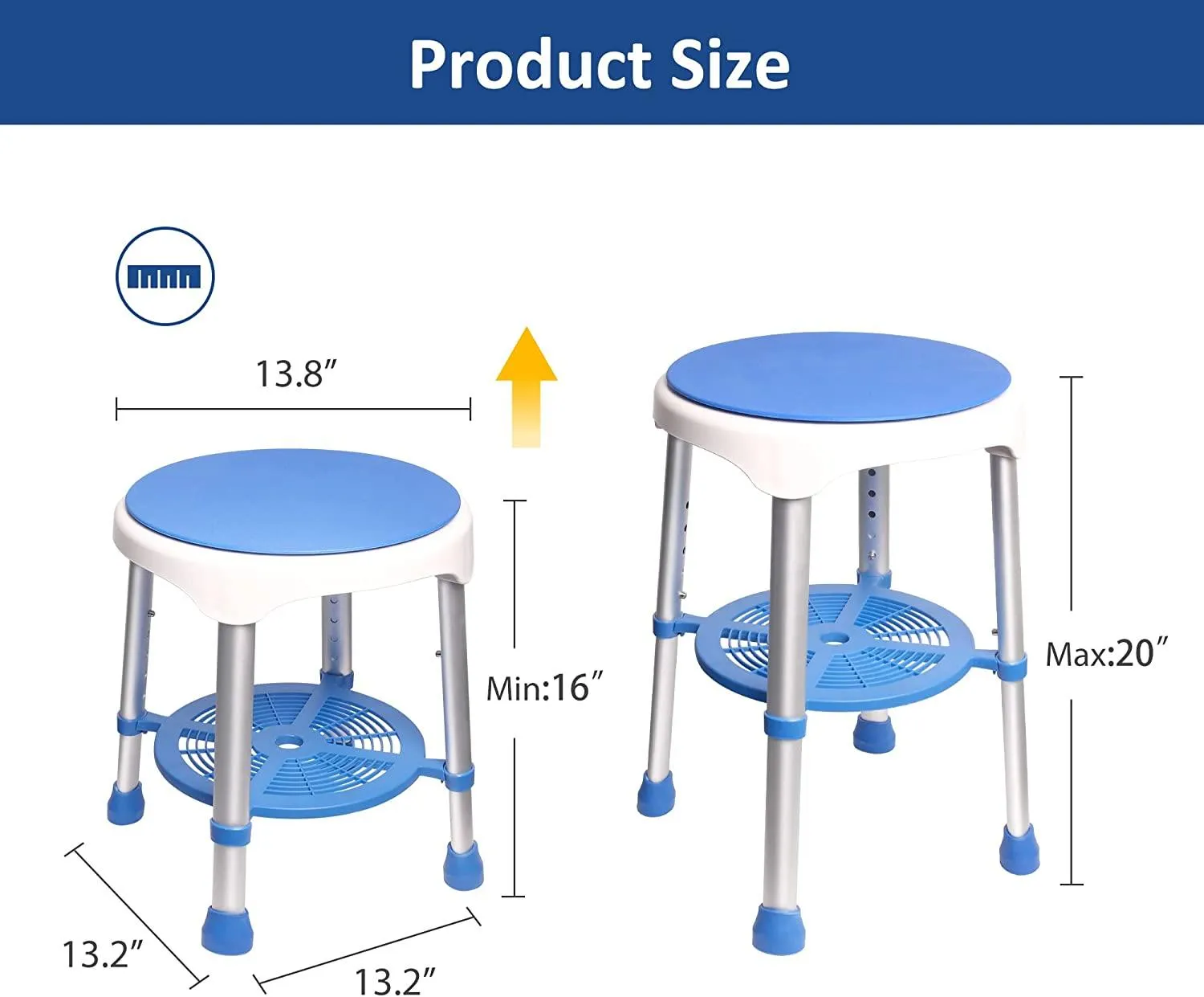 360 Degree Adjustable Rotating Shower Seat Swivel Shower Chair for Inside Shower, Seniors, Disabled with 5 Adjustable Height