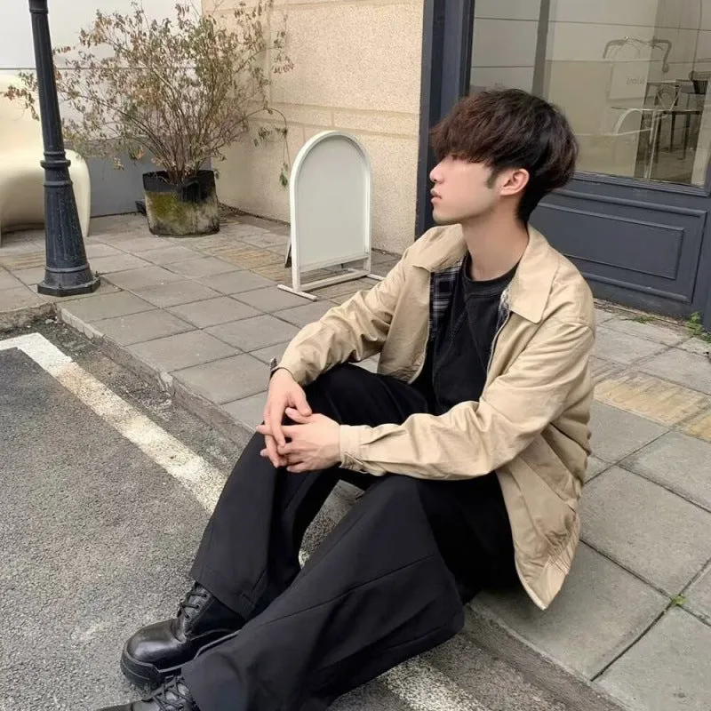 Advbridge classy outfits men Short Wide Lapel Double-Sided Jacket Spring and Autumn Versatile Simple Solid Color Loose Men's Coat Top