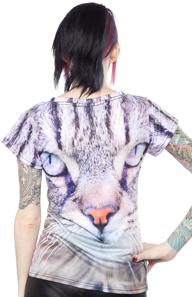 BELOVED CAT STARE V NECK TEE