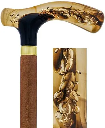 Brown and Clear Acrylic Bubble Handle Cane w/ Custom Wooden Shaft