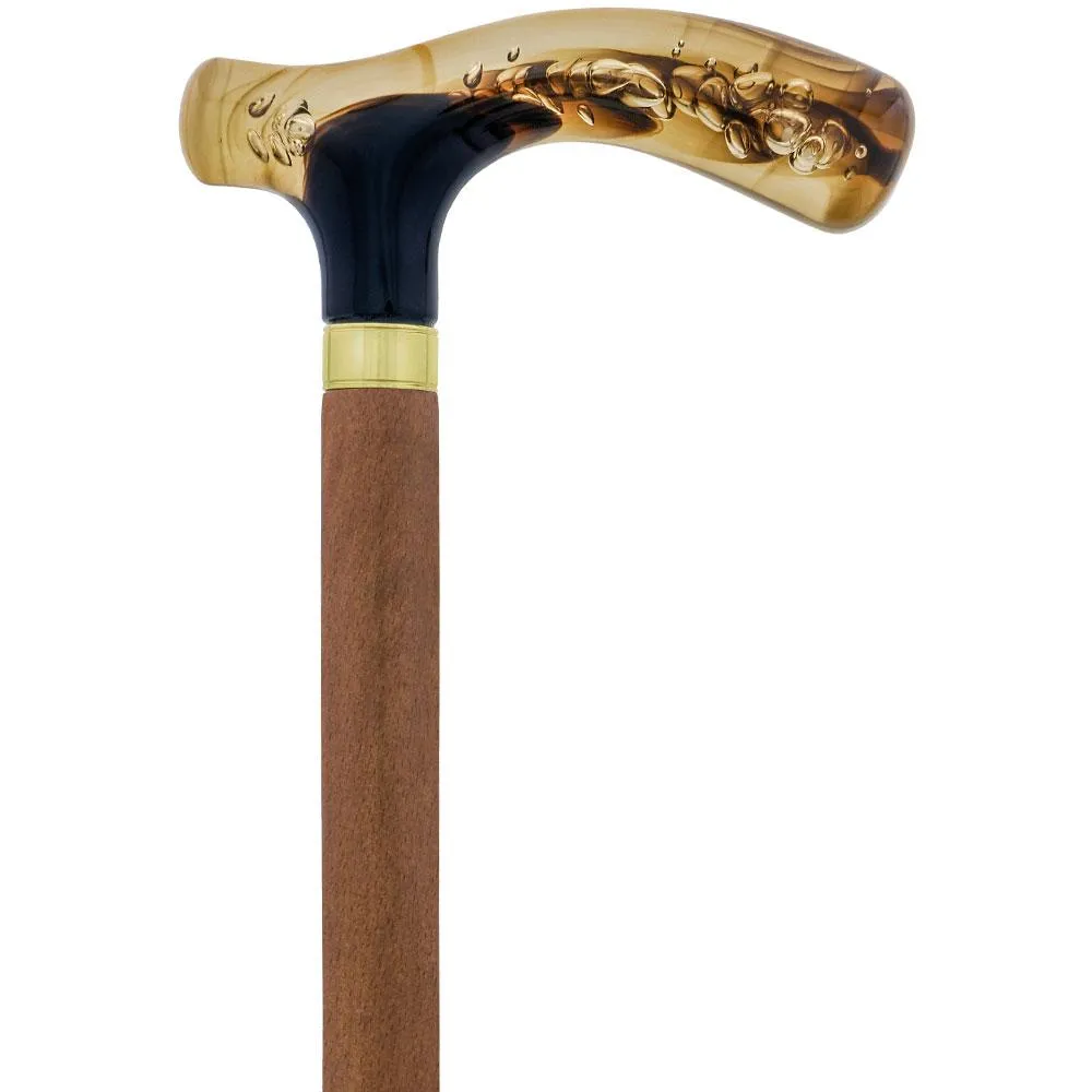 Brown and Clear Acrylic Bubble Handle Cane w/ Custom Wooden Shaft