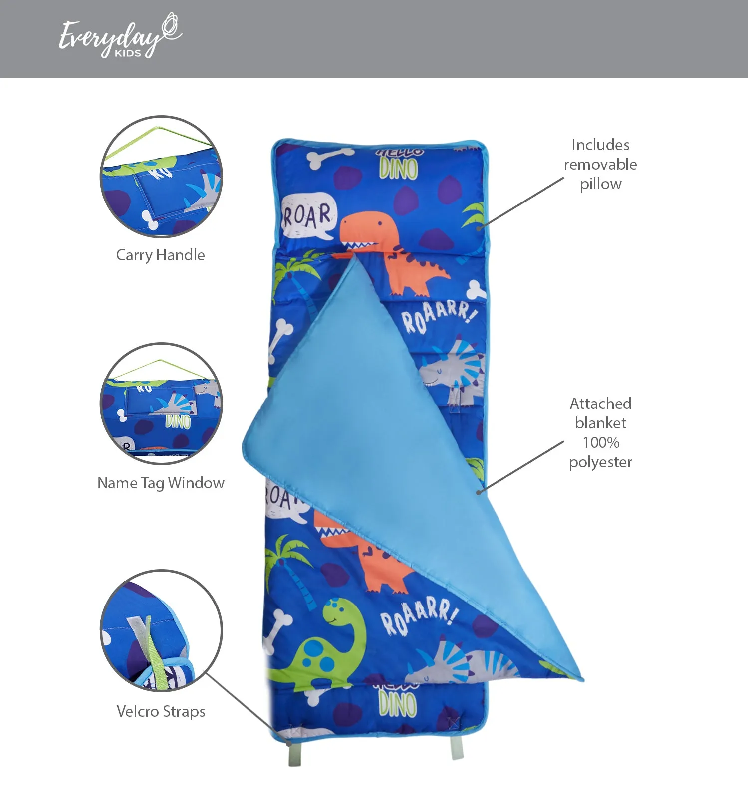 Roaring Dinos Nap Mat with Pillow
