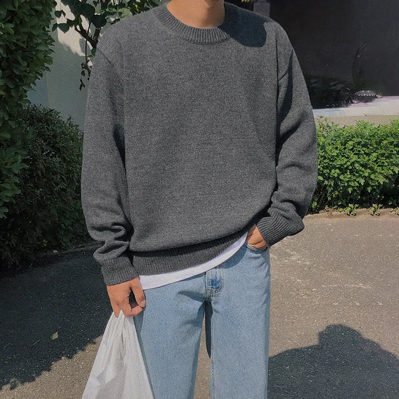 Toleet Autumn and Winter Street Style Sweater Men's Autumn and Winter Korean Style Loose Lazy Style Thickened Solid Color Pullover Knitted