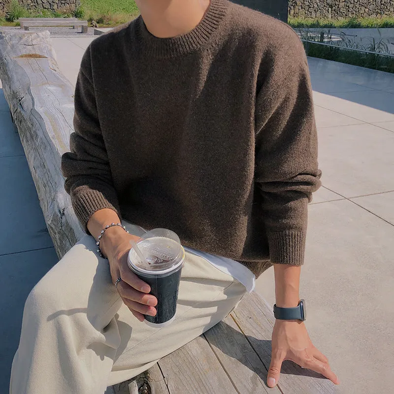 Toleet Autumn and Winter Street Style Sweater Men's Autumn and Winter Korean Style Loose Lazy Style Thickened Solid Color Pullover Knitted