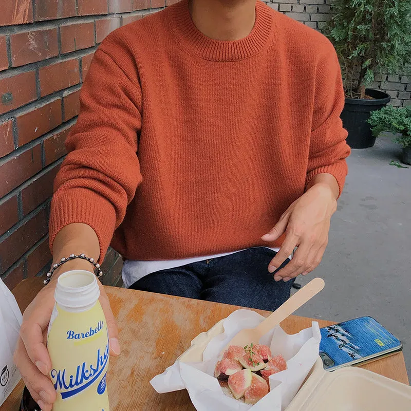 Toleet Autumn and Winter Street Style Sweater Men's Autumn and Winter Korean Style Loose Lazy Style Thickened Solid Color Pullover Knitted