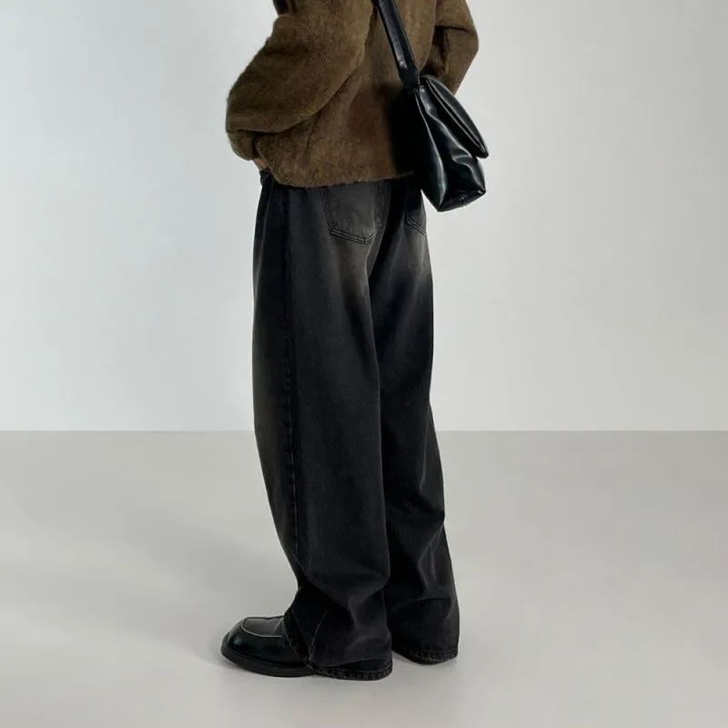 Toleet baggy Myq Vintage Washed Draping Thickened Jeans Men's Autumn and Winter New Korean Style Loose Wide Leg Straight Pants