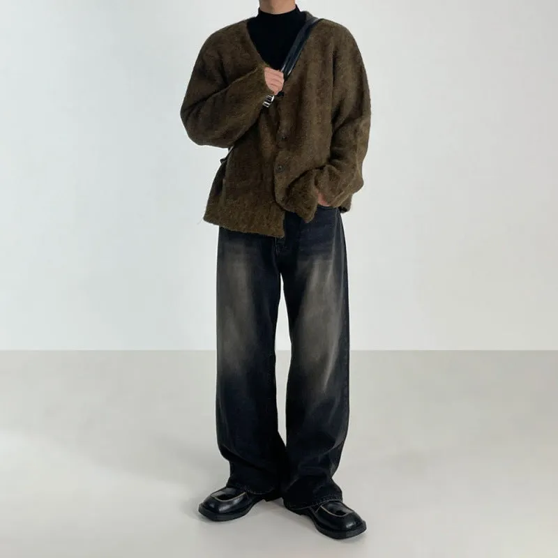 Toleet baggy Myq Vintage Washed Draping Thickened Jeans Men's Autumn and Winter New Korean Style Loose Wide Leg Straight Pants