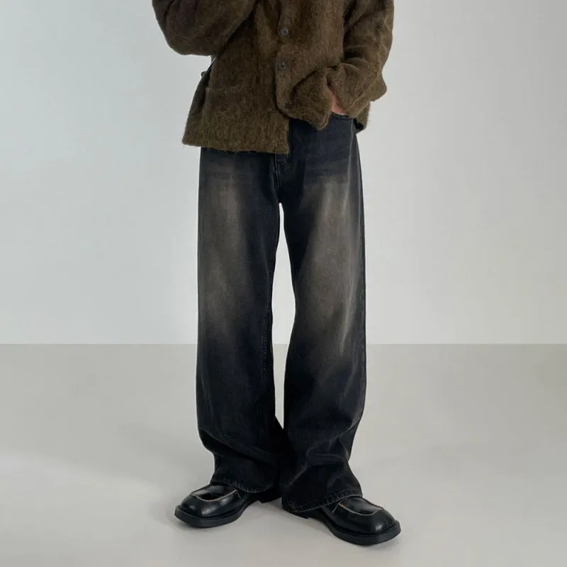Toleet baggy Myq Vintage Washed Draping Thickened Jeans Men's Autumn and Winter New Korean Style Loose Wide Leg Straight Pants