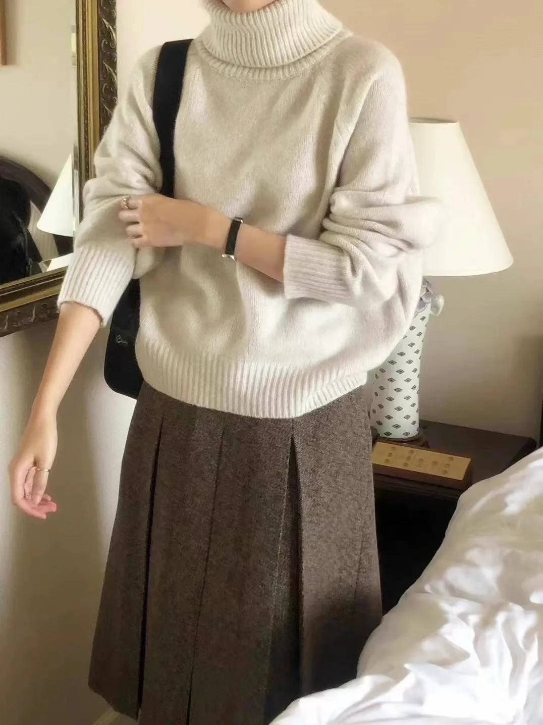 Toleet fall outfits women Autumn and Winter Western Style High Lapel Soft Glutinous Wool Sweater Women's Loose Thickened Bottoming Cashmere Sweater
