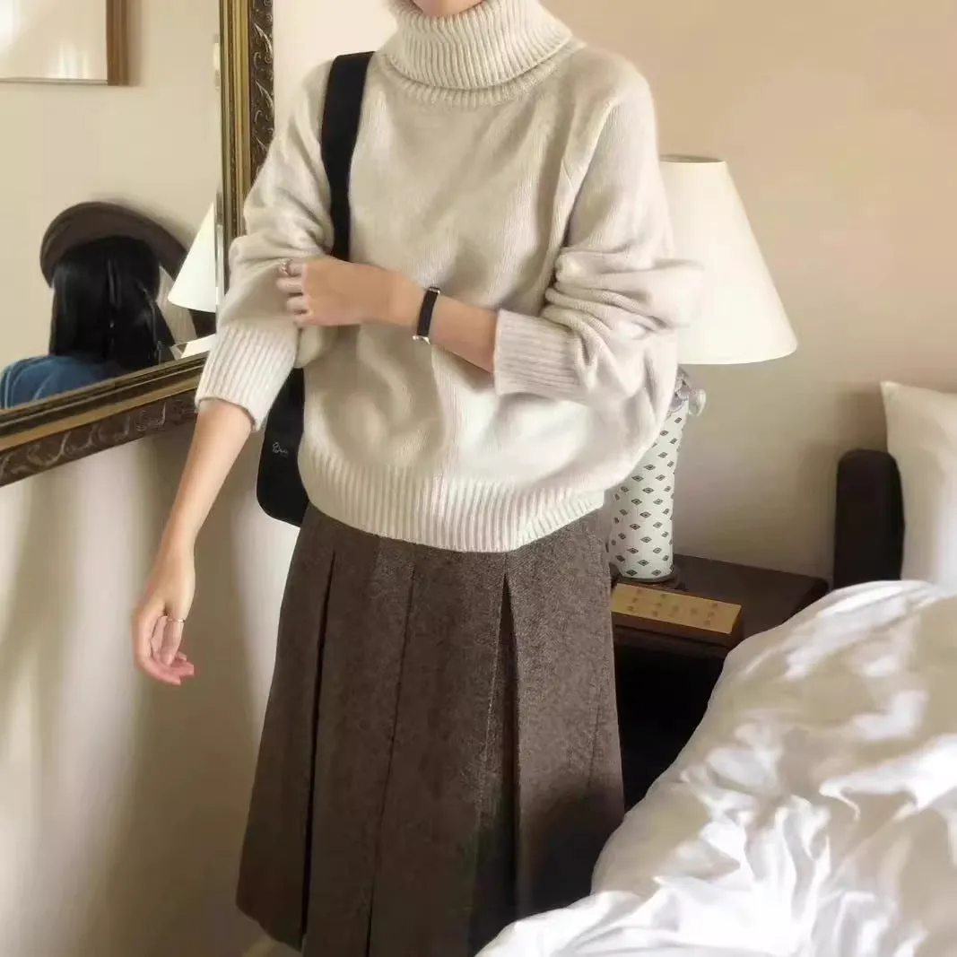 Toleet fall outfits women Autumn and Winter Western Style High Lapel Soft Glutinous Wool Sweater Women's Loose Thickened Bottoming Cashmere Sweater