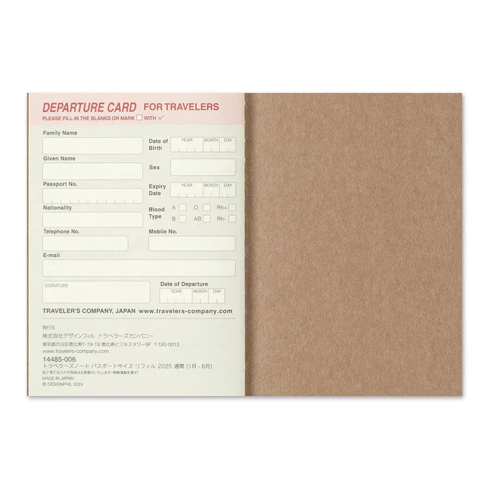 Traveler's Company 2025 - Weekly Diary Refill (Passport) - Second Half