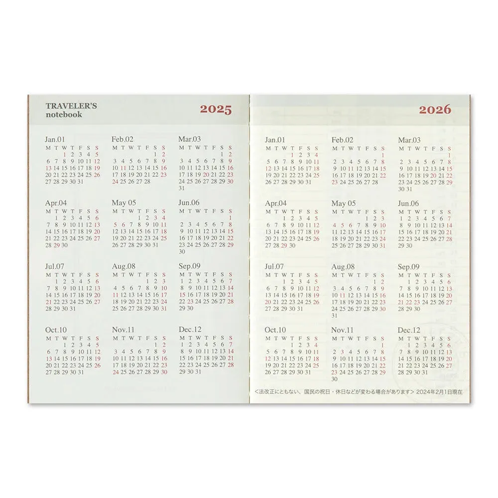 Traveler's Company 2025 - Weekly Diary Refill (Passport) - Second Half
