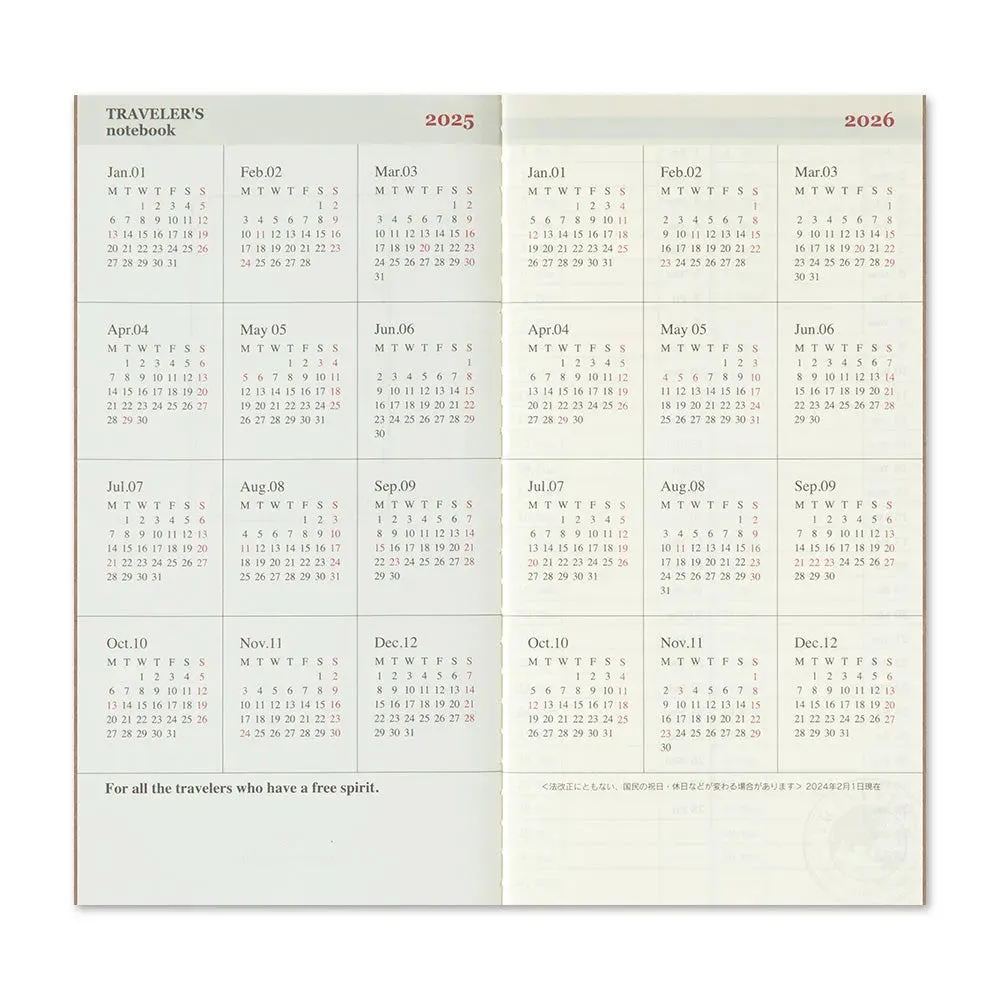 Traveler's Company 2025 - Weekly Vertical Refill (Regular) - Second half