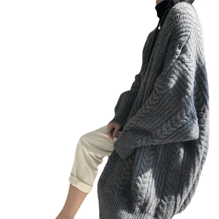 Wenkouban fall outfits aesthetic Autumn and Winter Thickened Loose Long Twist Sweater Knitted Cardigan Coat Fashionable Simple Retro Mid-Length Women