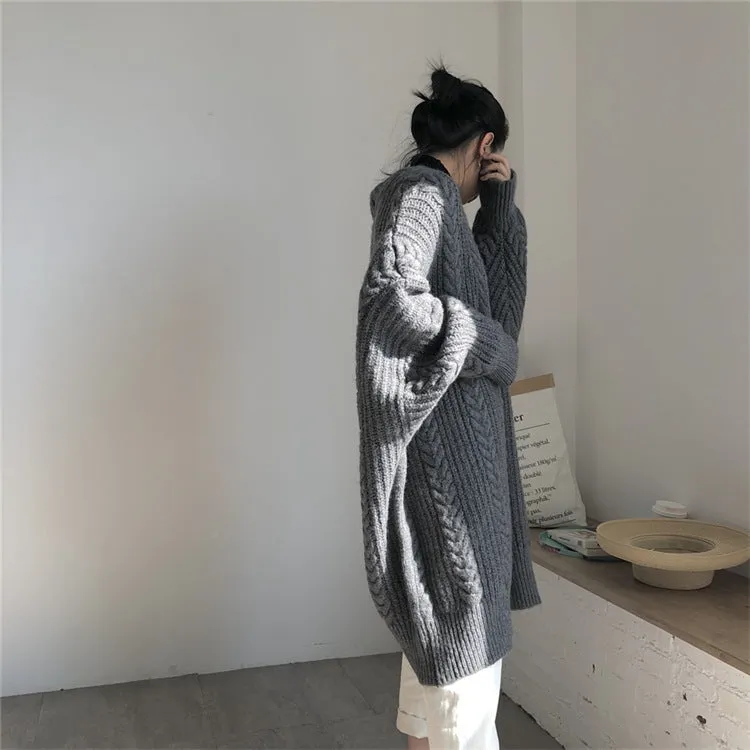 Wenkouban fall outfits aesthetic Autumn and Winter Thickened Loose Long Twist Sweater Knitted Cardigan Coat Fashionable Simple Retro Mid-Length Women
