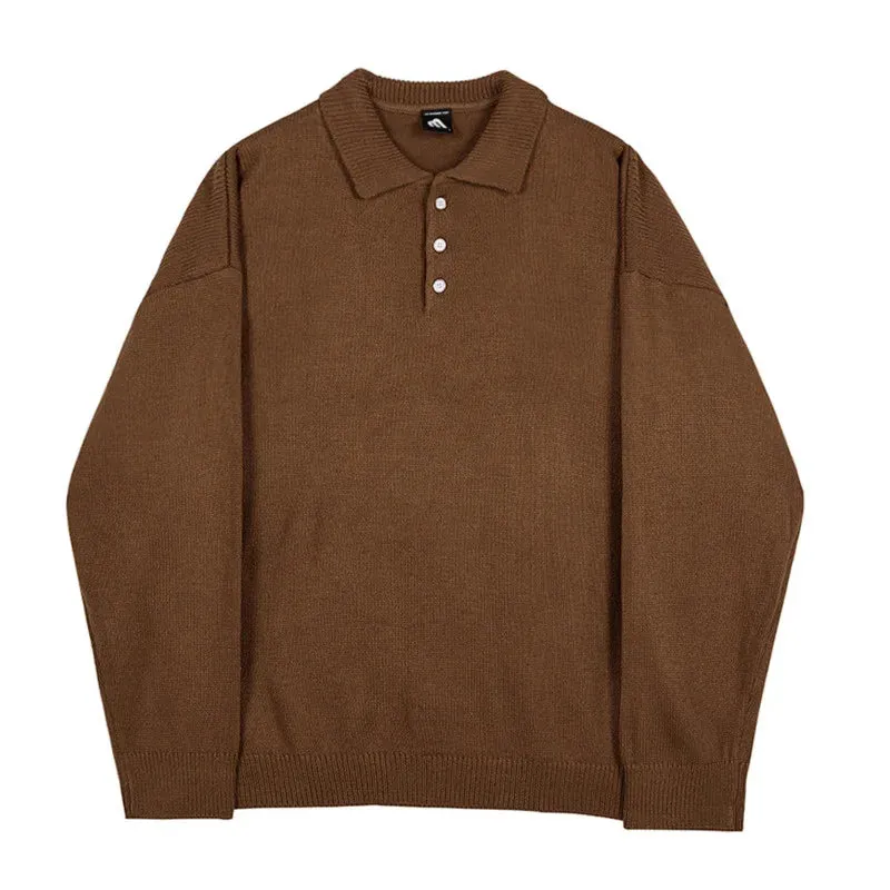Wiaofellas  -  Style Korean Autumn Winter Fashion Simple Solid Color Knitting Pullovers Men's New Loose Lapel Thickened Sweater Tide