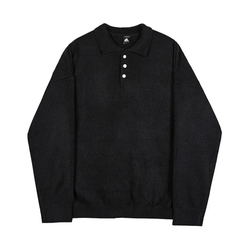 Wiaofellas  -  Style Korean Autumn Winter Fashion Simple Solid Color Knitting Pullovers Men's New Loose Lapel Thickened Sweater Tide