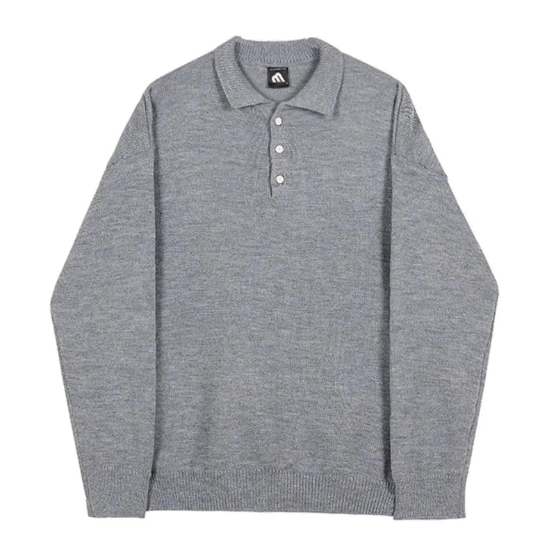 Wiaofellas  -  Style Korean Autumn Winter Fashion Simple Solid Color Knitting Pullovers Men's New Loose Lapel Thickened Sweater Tide